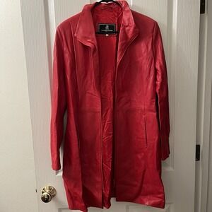 AJ Leather Factory Jacket Florence Italy Leather Zip Up Red Sz M VTG 90s Y2K